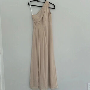 David's Bridal Champagne Long One Shoulder Chiffon Dress